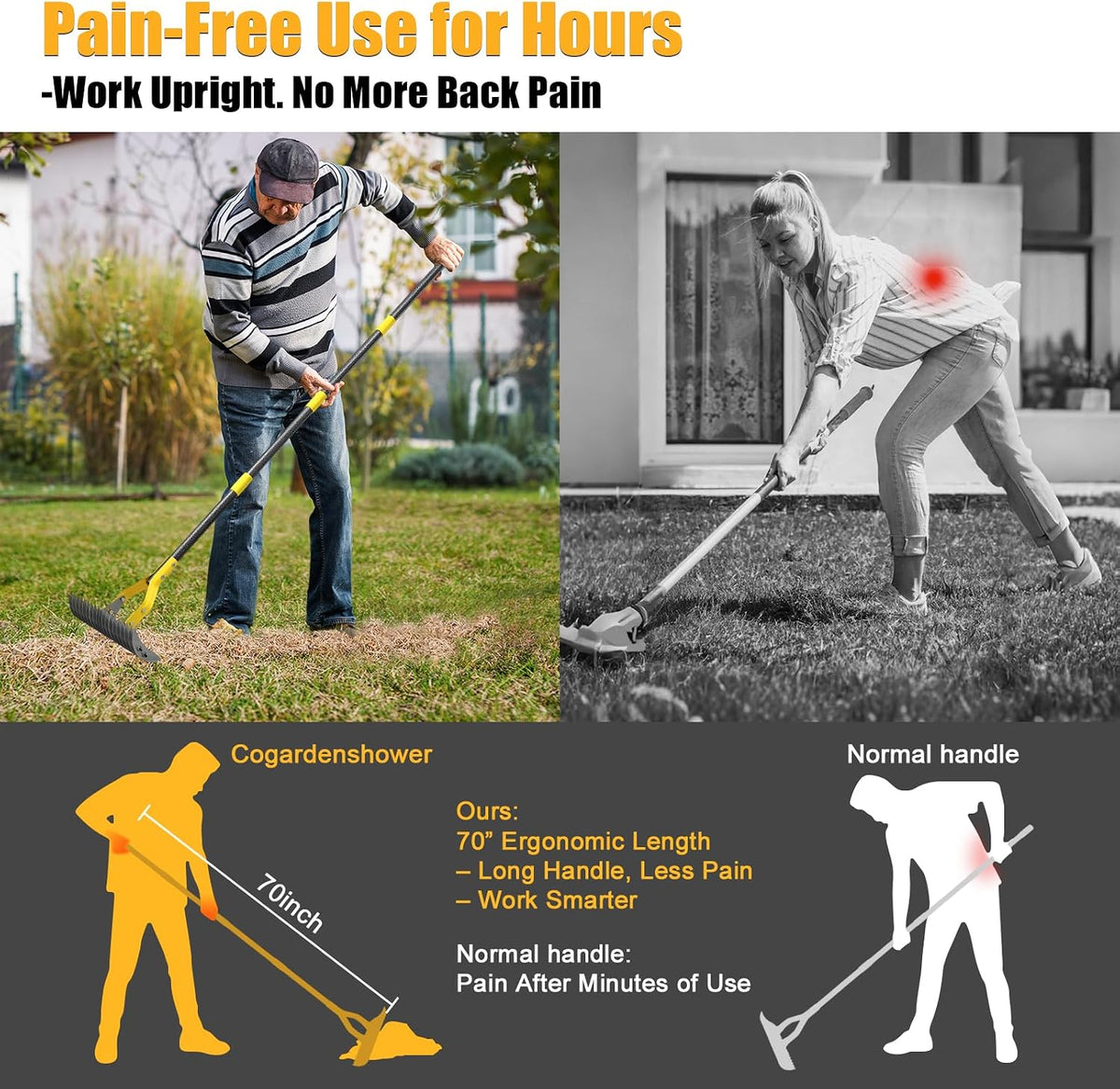 Heavy Duty Thatch Rake for Lawns -15" Dual-Action Dethatcher Thatching Rake with Sharp Blade for Dead Grass Removal,Soil Loosening,Lawn Dethatching,70" Manual Thatcher for Yard,Garden, Lawn