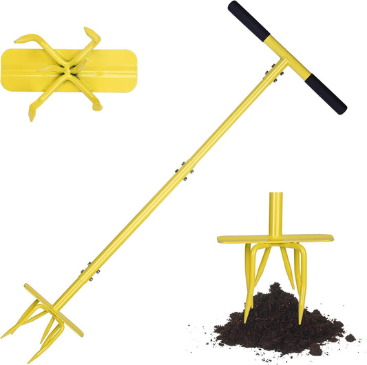 Hand Tiller Cultivator, Steel Garden Claw with Wide Foot Plate