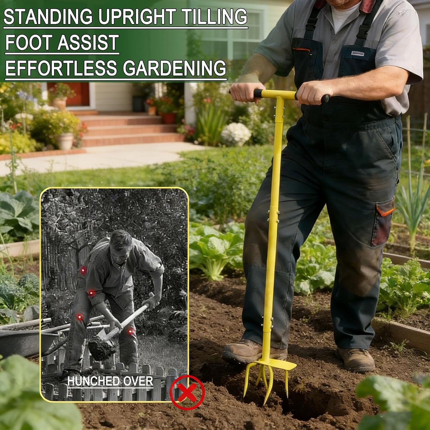 Hand Tiller Cultivator, Steel Garden Claw with Wide Foot Plate