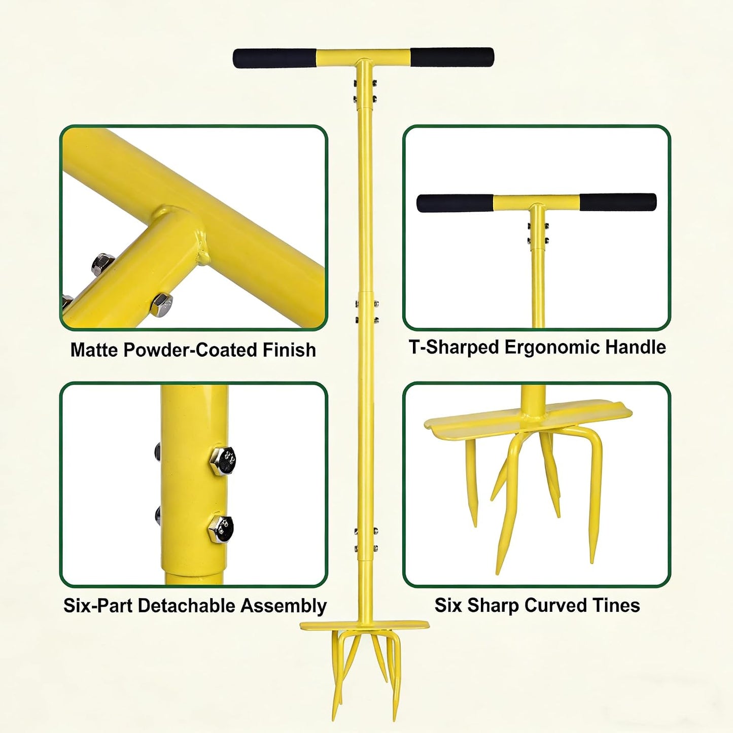 Hand Tiller Cultivator, Steel Garden Claw with Wide Foot Plate