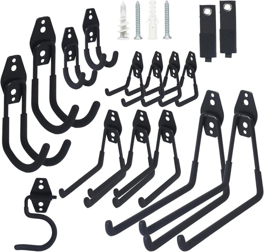 16 Pack Garage Storage Hook Anti-Slip Coating Heavy Duty Wall Mount Hooks for Hanging Bikes, Ladder, Garden Power Tools