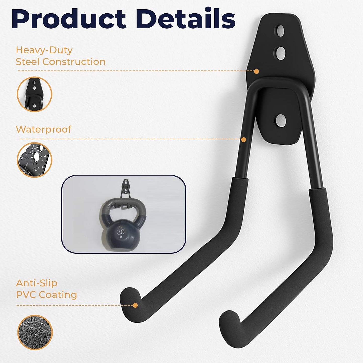 16 Pack Garage Storage Hook Anti-Slip Coating Heavy Duty Wall Mount Hooks for Hanging Bikes, Ladder, Garden Power Tools