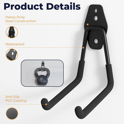 16 Pack Garage Storage Hook Anti-Slip Coating Heavy Duty Wall Mount Hooks for Hanging Bikes, Ladder, Garden Power Tools