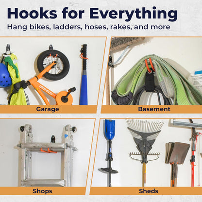 16 Pack Garage Storage Hook Anti-Slip Coating Heavy Duty Wall Mount Hooks for Hanging Bikes, Ladder, Garden Power Tools