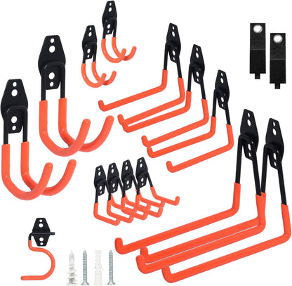 16 Pack Garage Storage Hook Anti-Slip Coating Heavy Duty Wall Mount Hooks for Hanging Bikes, Ladder, Garden Power Tools