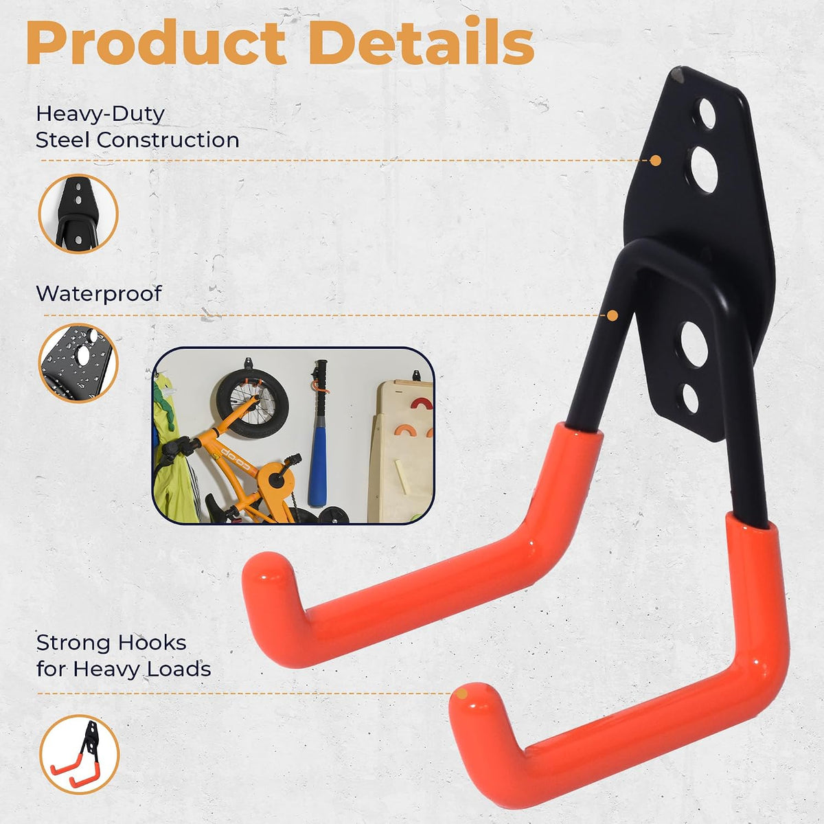 16 Pack Garage Storage Hook Anti-Slip Coating Heavy Duty Wall Mount Hooks for Hanging Bikes, Ladder, Garden Power Tools