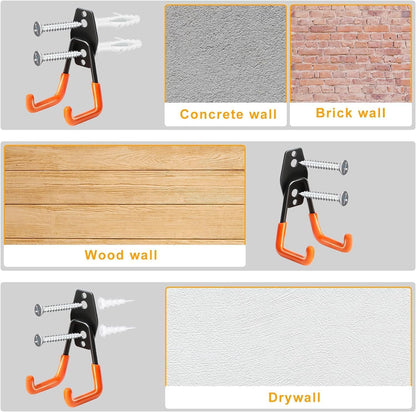 16 Pack Garage Storage Hook Anti-Slip Coating Heavy Duty Wall Mount Hooks for Hanging Bikes, Ladder, Garden Power Tools