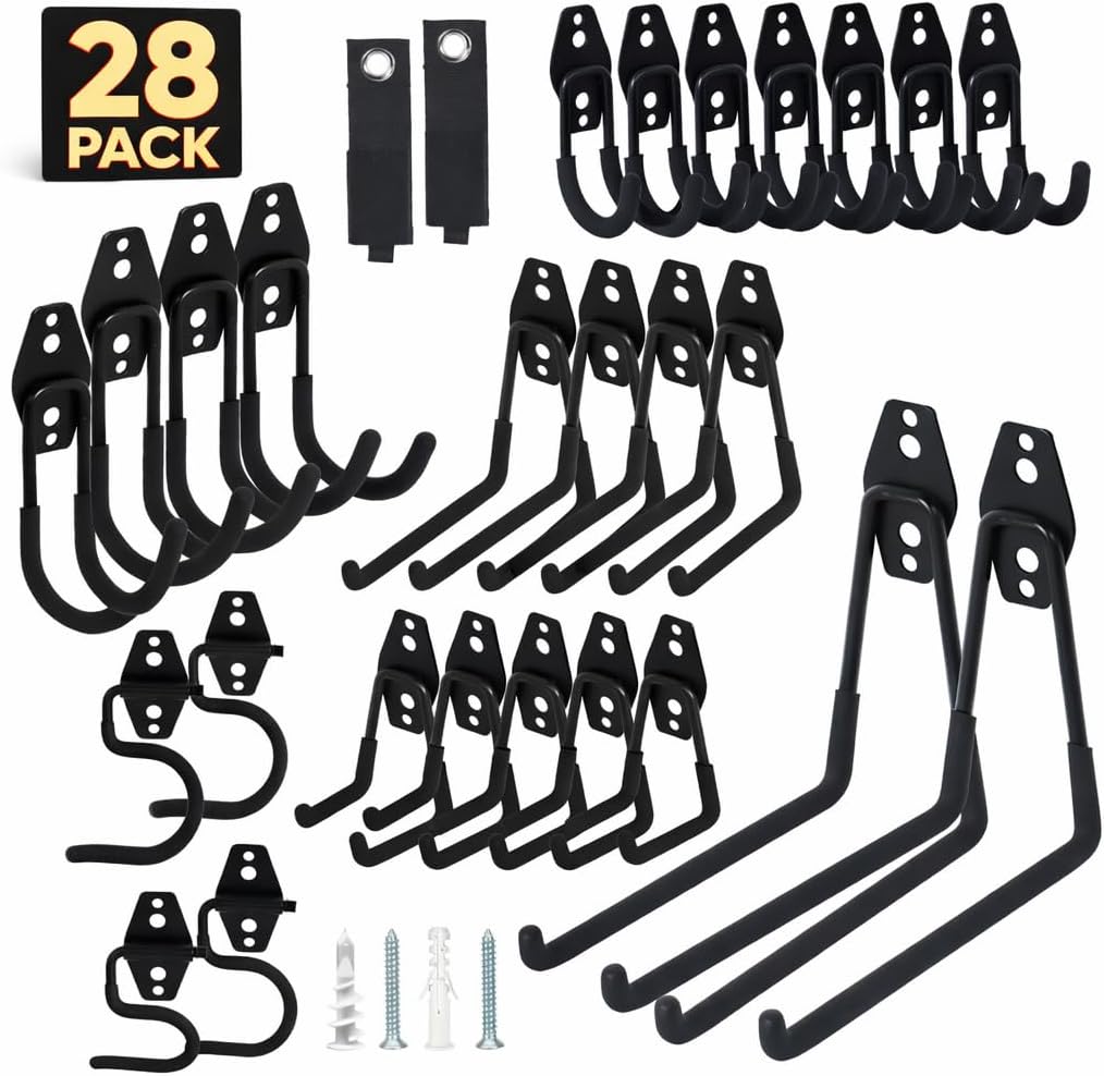 16 Pack Garage Storage Hook Anti-Slip Coating Heavy Duty Wall Mount Hooks for Hanging Bikes, Ladder, Garden Power Tools