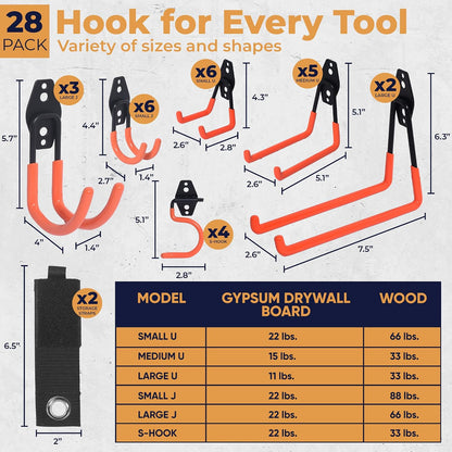 16 Pack Garage Storage Hook Anti-Slip Coating Heavy Duty Wall Mount Hooks for Hanging Bikes, Ladder, Garden Power Tools