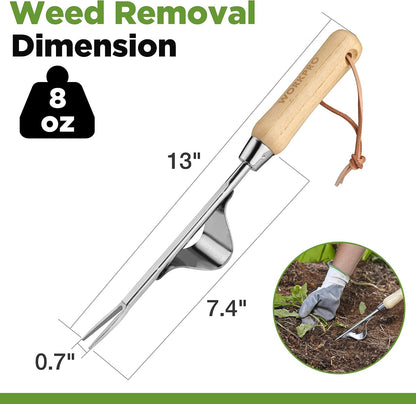 Weed Puller Tool, Metal Leverage Base and V-Shaped Forks