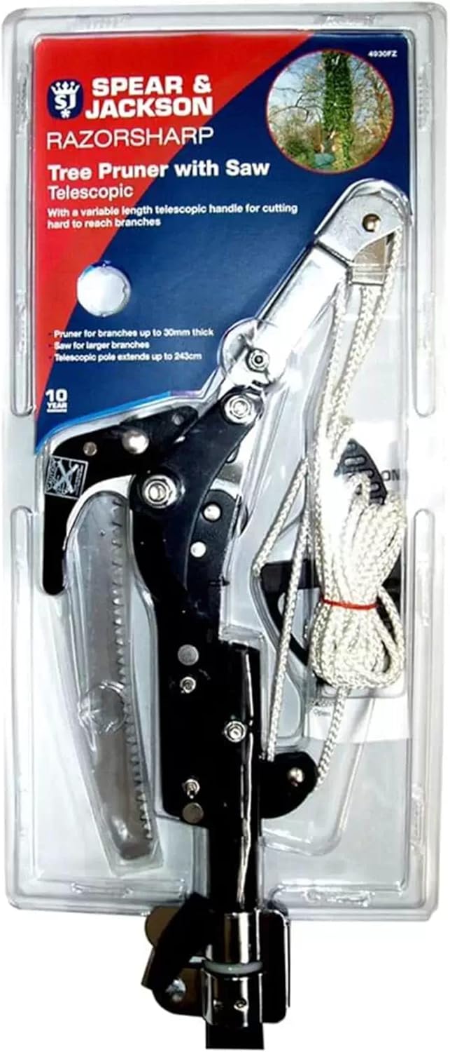 4930FZ Razorsharp Telescopic Tree Pruner, Extendable Pole Handle for Removing High Branches, Sharp Saw Blade for Cutting Thick Limbs and Powerful Pull Cord Lopper for Light Trimming