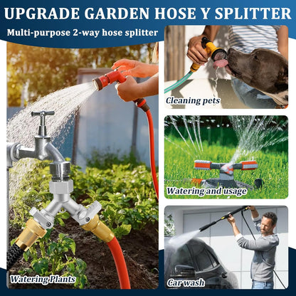 Garden Hose Splitter 2 Way Heavy Duty, 304 Stainless Steel 2Way Hose Splitter, 3/4'' GHT Water Hose Splitter 2 Way, Full Flow Garden Hose Y Splitter(All Components are Stainless Steel)