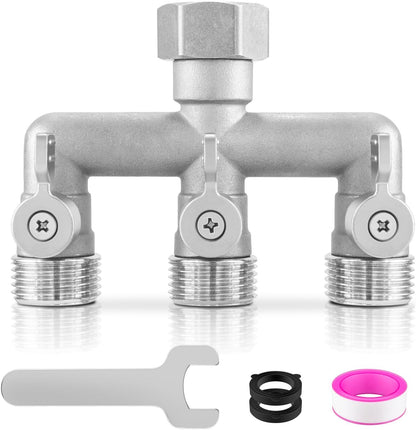 Garden Hose Splitter 2 Way Heavy Duty, 304 Stainless Steel 2Way Hose Splitter, 3/4'' GHT Water Hose Splitter 2 Way, Full Flow Garden Hose Y Splitter(All Components are Stainless Steel)
