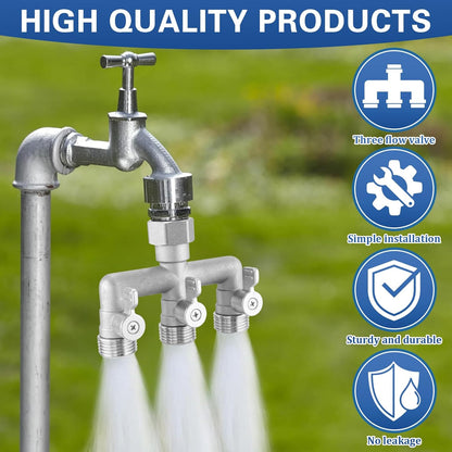 Garden Hose Splitter 2 Way Heavy Duty, 304 Stainless Steel 2Way Hose Splitter, 3/4'' GHT Water Hose Splitter 2 Way, Full Flow Garden Hose Y Splitter(All Components are Stainless Steel)