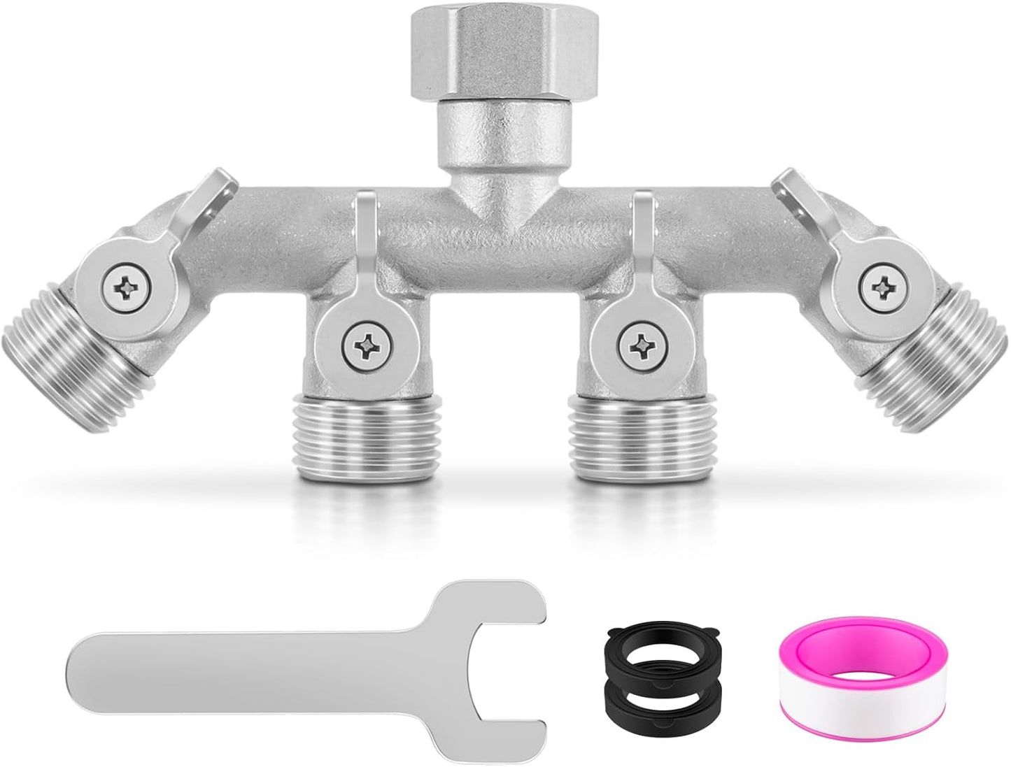 Garden Hose Splitter 2 Way Heavy Duty, 304 Stainless Steel 2Way Hose Splitter, 3/4'' GHT Water Hose Splitter 2 Way, Full Flow Garden Hose Y Splitter(All Components are Stainless Steel)