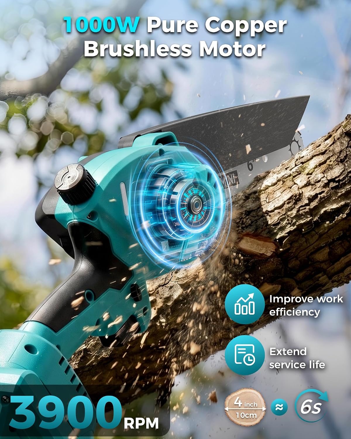Pole Saws for Tree Trimming, 6" Brushless Mini Chainsaw with Extension Pole