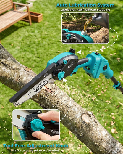 Pole Saws for Tree Trimming, 6" Brushless Mini Chainsaw with Extension Pole