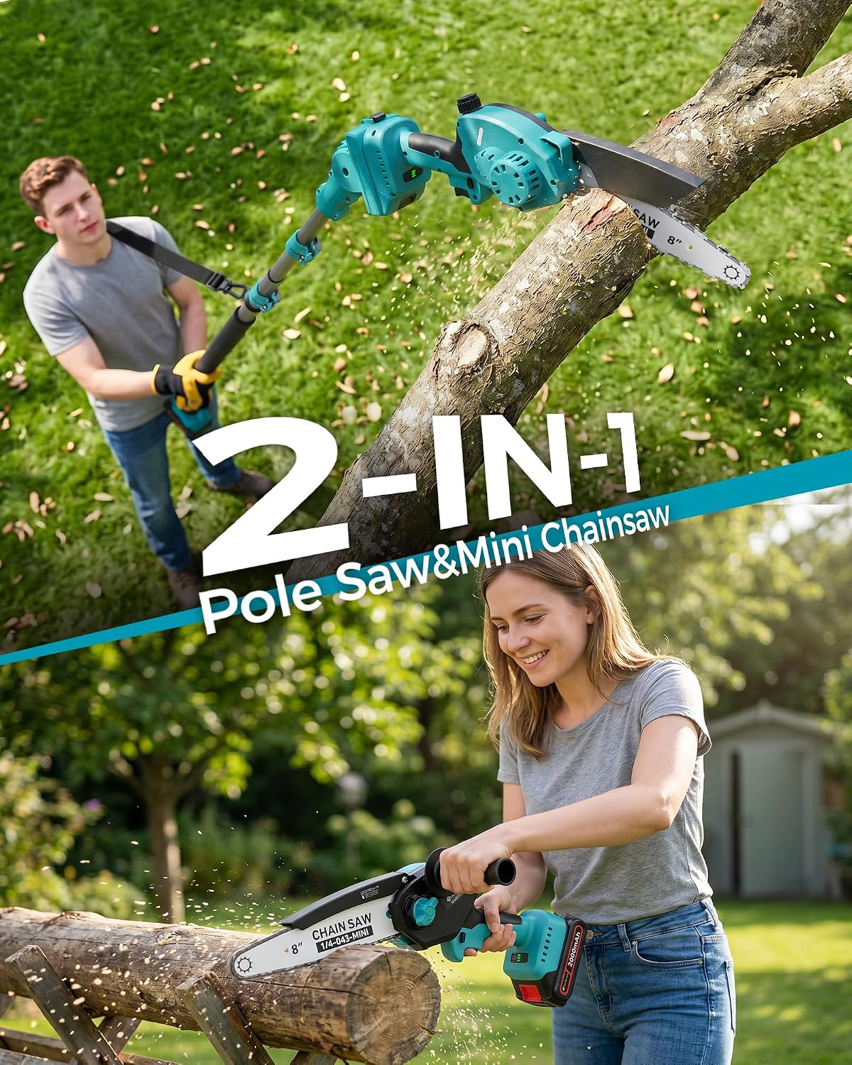 Pole Saws for Tree Trimming, 6" Brushless Mini Chainsaw with Extension Pole