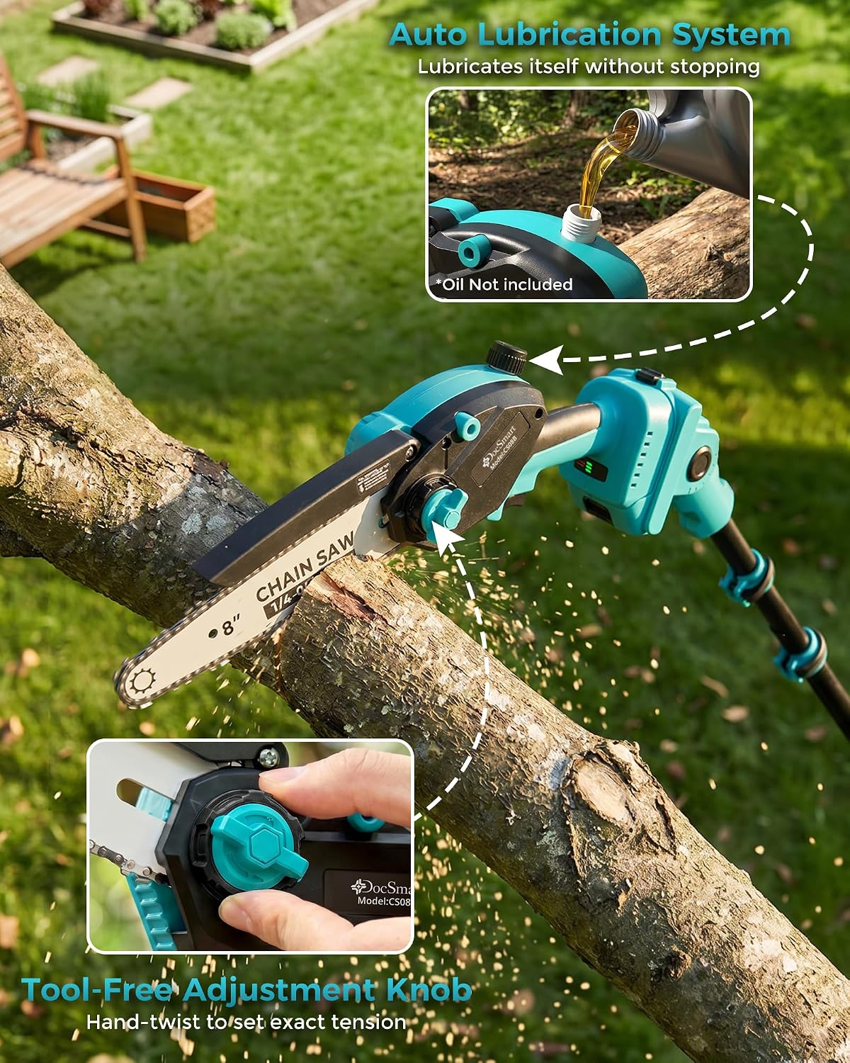 Pole Saws for Tree Trimming, 6" Brushless Mini Chainsaw with Extension Pole