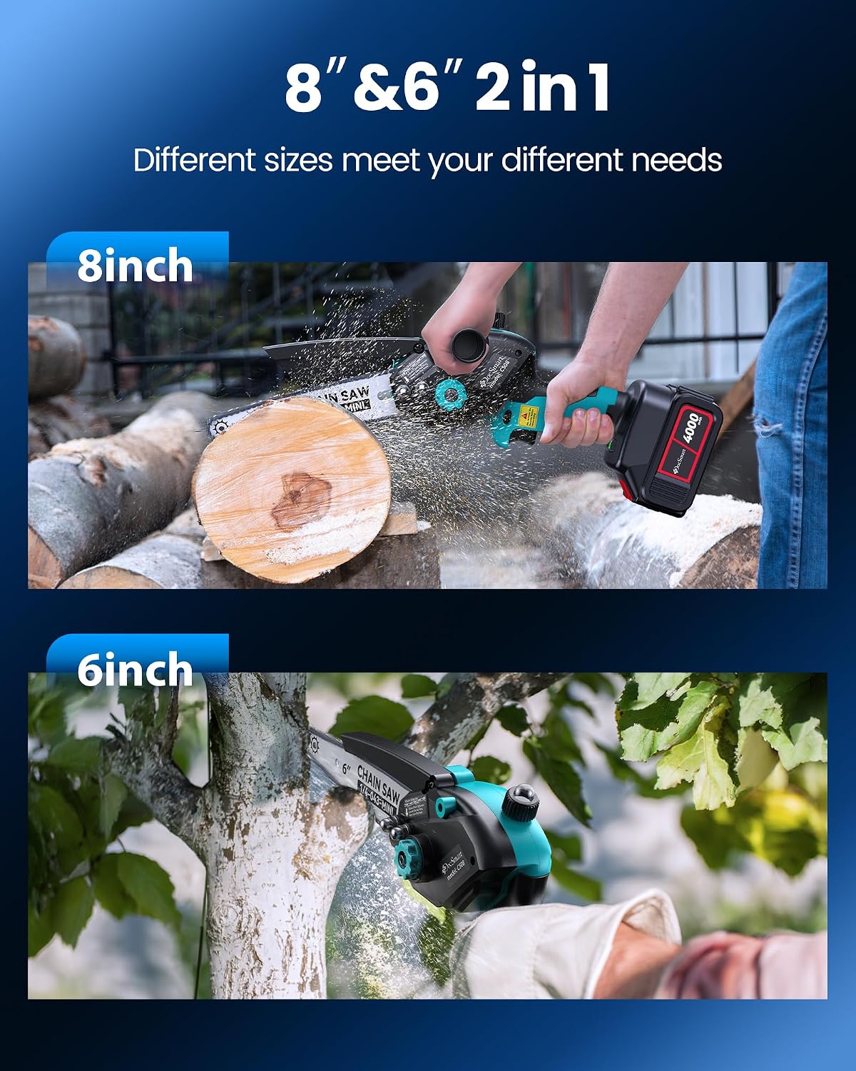 Pole Saws for Tree Trimming, 6" Brushless Mini Chainsaw with Extension Pole