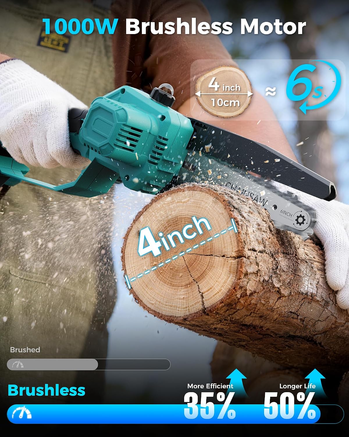 Pole Saws for Tree Trimming, 6" Brushless Mini Chainsaw with Extension Pole