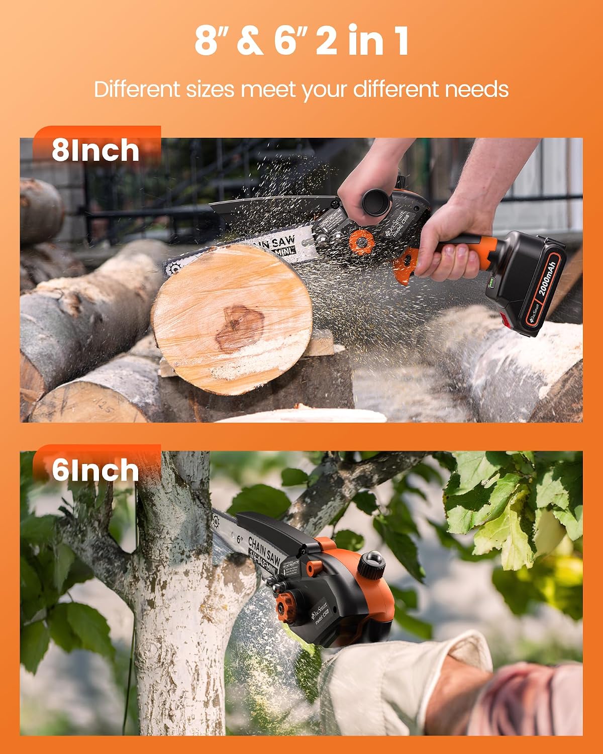 Pole Saws for Tree Trimming, 6" Brushless Mini Chainsaw with Extension Pole