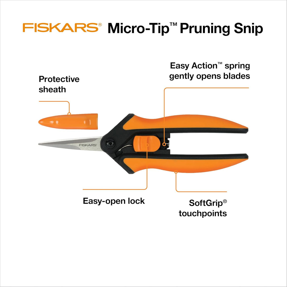 6" Steel Micro-Tip Pruning Scissors, Garden Snips for Small Plants