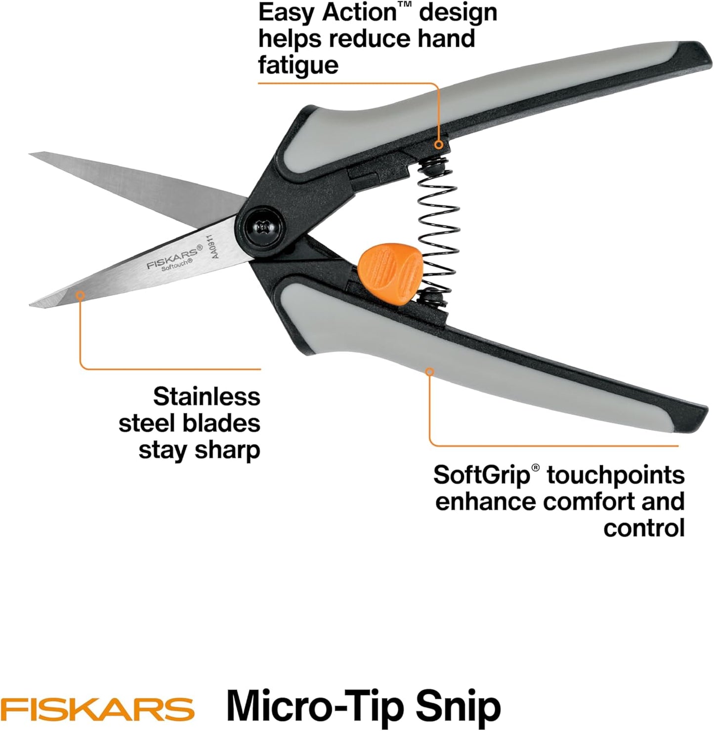 6" Steel Micro-Tip Pruning Scissors, Garden Snips for Small Plants