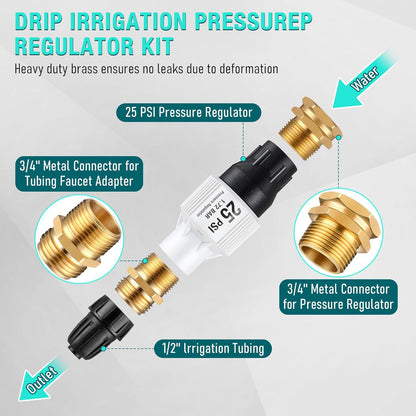 2 Pack 25 PSI Drip Irrigation Pressure Regulator Kit