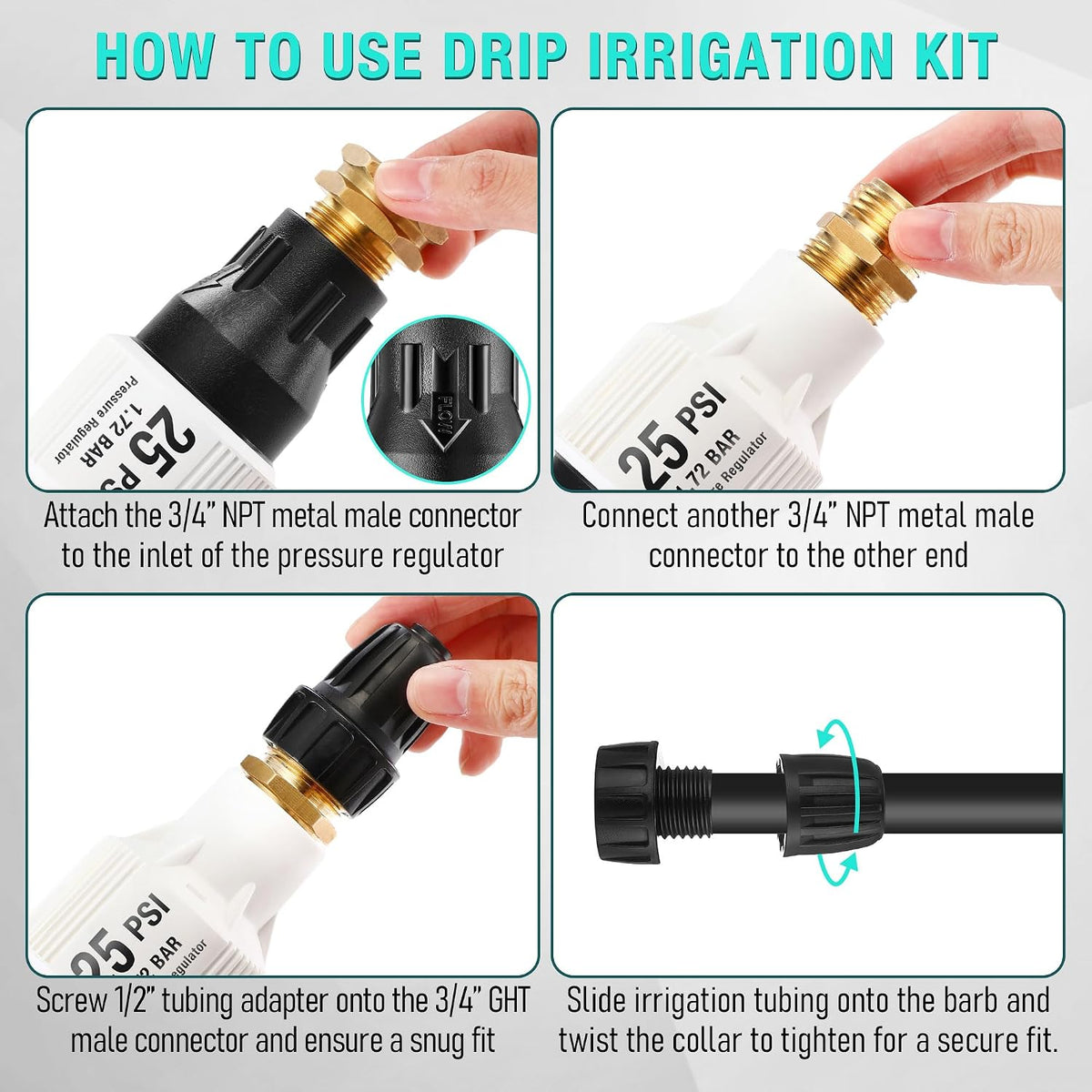 2 Pack 25 PSI Drip Irrigation Pressure Regulator Kit