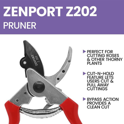 Z202 Heavy Duty Pruner, Cut-n-Hold, Red Handles, 8-Inch