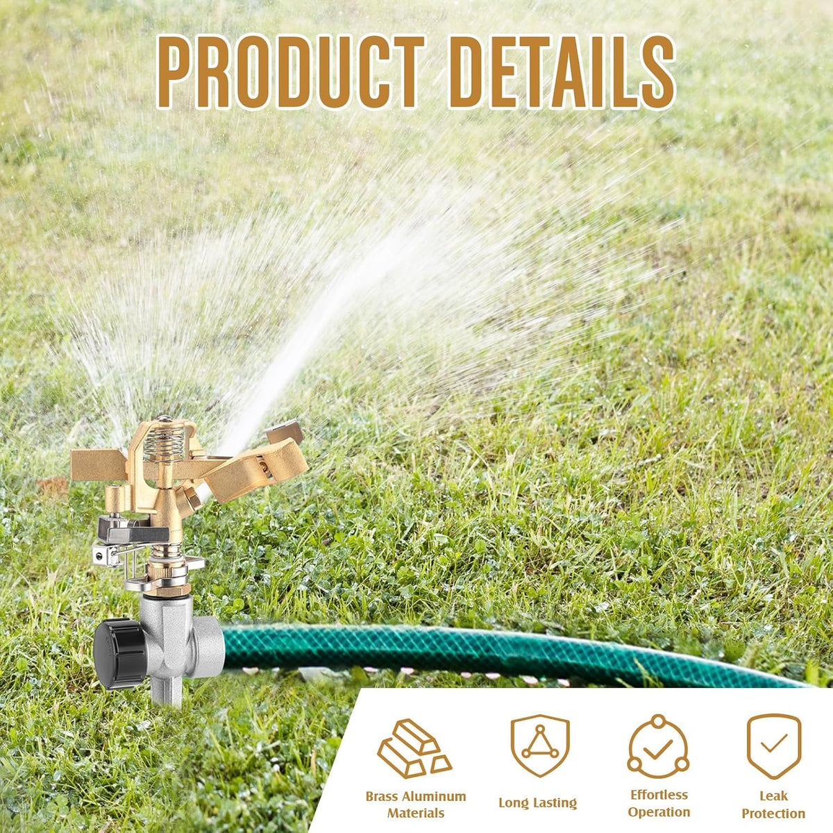 3 Pcs Lawn Impact Sprinklers for Yard Heavy Duty Brass Water Sprinkler with Spike Base 360° Adjustable Lawn Irrigation Equipment for Large Area Garden Grass Yard Patio