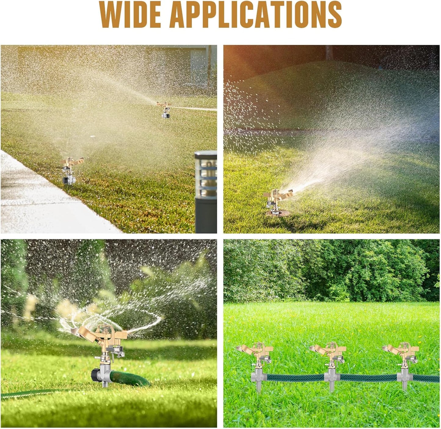 3 Pcs Lawn Impact Sprinklers for Yard Heavy Duty Brass Water Sprinkler with Spike Base 360° Adjustable Lawn Irrigation Equipment for Large Area Garden Grass Yard Patio