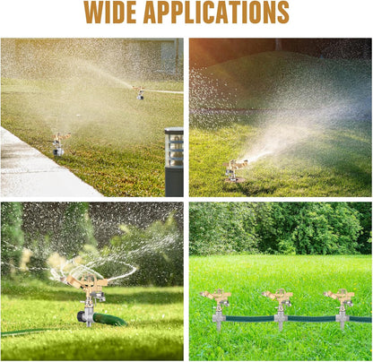 3 Pcs Lawn Impact Sprinklers for Yard Heavy Duty Brass Water Sprinkler with Spike Base 360° Adjustable Lawn Irrigation Equipment for Large Area Garden Grass Yard Patio