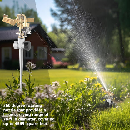 3 Pcs Lawn Impact Sprinklers for Yard Heavy Duty Brass Water Sprinkler with Spike Base 360° Adjustable Lawn Irrigation Equipment for Large Area Garden Grass Yard Patio