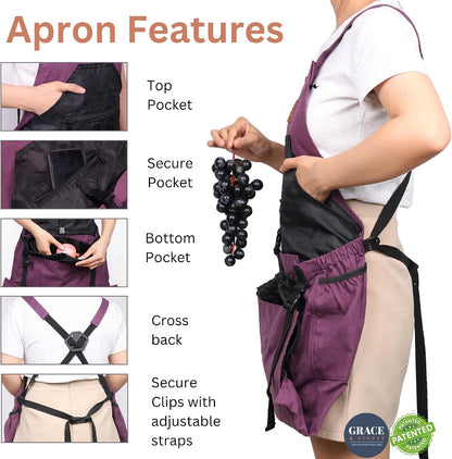 Gardening Apron with Pockets for Women & Men - Garden Apron 7 Pockets & Internal Drawstring Bag - Great Gift
