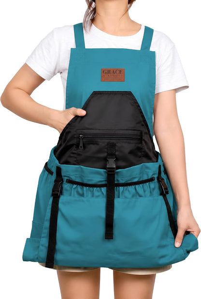 Gardening Apron with Pockets for Women & Men - Garden Apron 7 Pockets & Internal Drawstring Bag - Great Gift