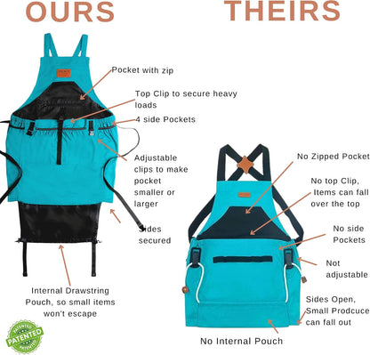 Gardening Apron with Pockets for Women & Men - Garden Apron 7 Pockets & Internal Drawstring Bag - Great Gift