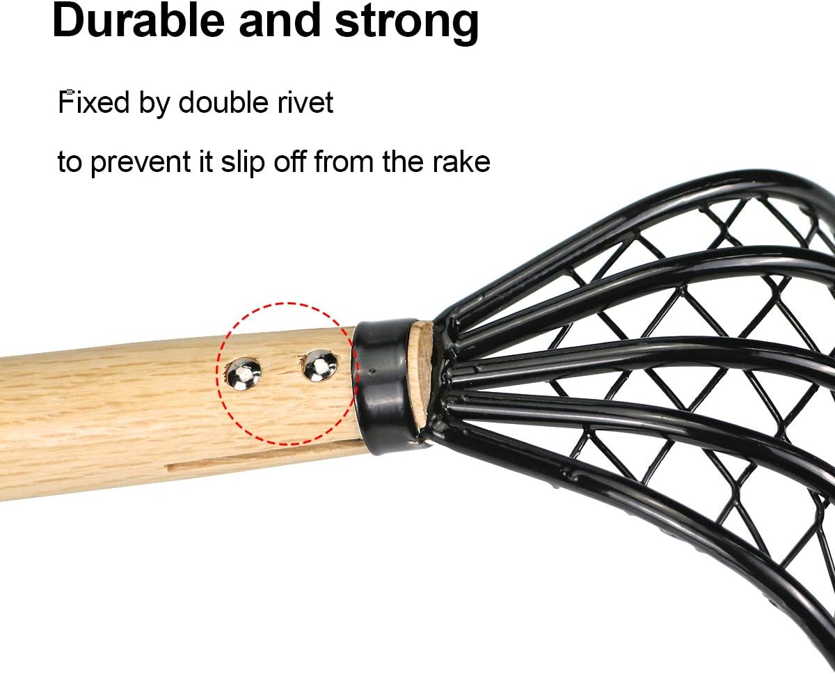 Claw Rake with Mesh Net, 15 Inch Japanese Hand Rake, 5-Tine Ninja Steel Clamming Claws, Long Handled Shell Clam Digger, Dig Seafood Accessories with Flat Cowhide Rope, Lightweight, Sturdy, Compact