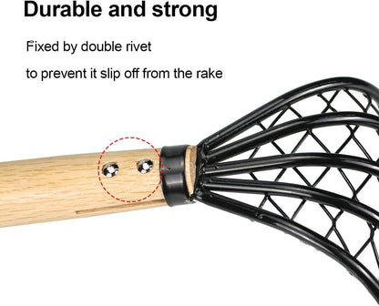 Claw Rake with Mesh Net, 15 Inch Japanese Hand Rake, 5-Tine Ninja Steel Clamming Claws, Long Handled Shell Clam Digger, Dig Seafood Accessories with Flat Cowhide Rope, Lightweight, Sturdy, Compact