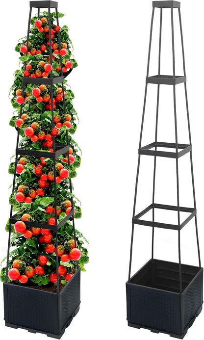2 Packs Raised Garden Bed Tomato Planter Box with Trellis,44.8" Self-Watering Tomato Cage with Trapezoidal Trellis for Climbing Plants Flowers Vegetables Vine in Patio Garden Indoor Outdoor