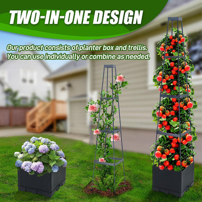 2 Packs Raised Garden Bed Tomato Planter Box with Trellis,44.8" Self-Watering Tomato Cage with Trapezoidal Trellis for Climbing Plants Flowers Vegetables Vine in Patio Garden Indoor Outdoor