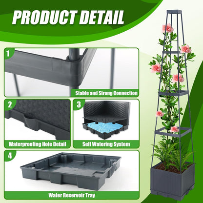 2 Packs Raised Garden Bed Tomato Planter Box with Trellis,44.8" Self-Watering Tomato Cage with Trapezoidal Trellis for Climbing Plants Flowers Vegetables Vine in Patio Garden Indoor Outdoor