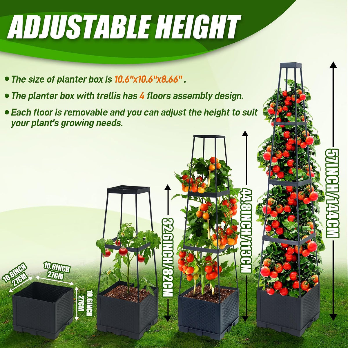 2 Packs Raised Garden Bed Tomato Planter Box with Trellis,44.8" Self-Watering Tomato Cage with Trapezoidal Trellis for Climbing Plants Flowers Vegetables Vine in Patio Garden Indoor Outdoor