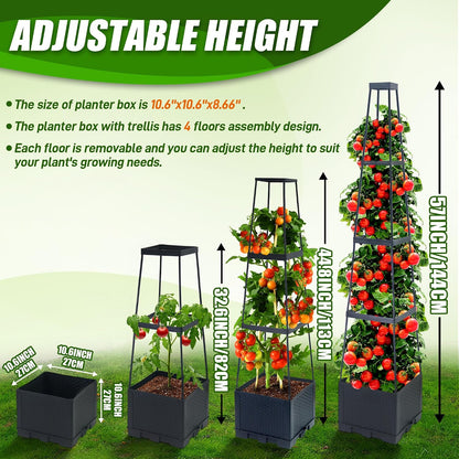 2 Packs Raised Garden Bed Tomato Planter Box with Trellis,44.8" Self-Watering Tomato Cage with Trapezoidal Trellis for Climbing Plants Flowers Vegetables Vine in Patio Garden Indoor Outdoor