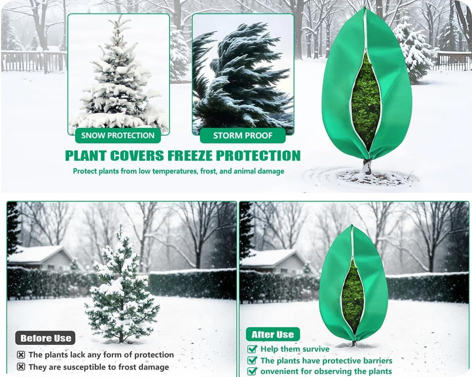 4 Pack Plant Covers Freeze Protection Bag Frost Covers & Zipper Drawstring, Plant Frost Protection Covers, Breathable Winter Plant Covers, Freeze Protection for Outdoor Plants (31.5*47.2in-4PCS)