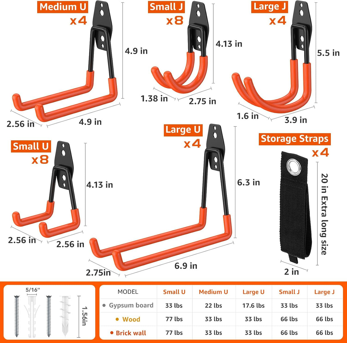 32-Pack Heavy Duty Wall Mount Garage Hooks