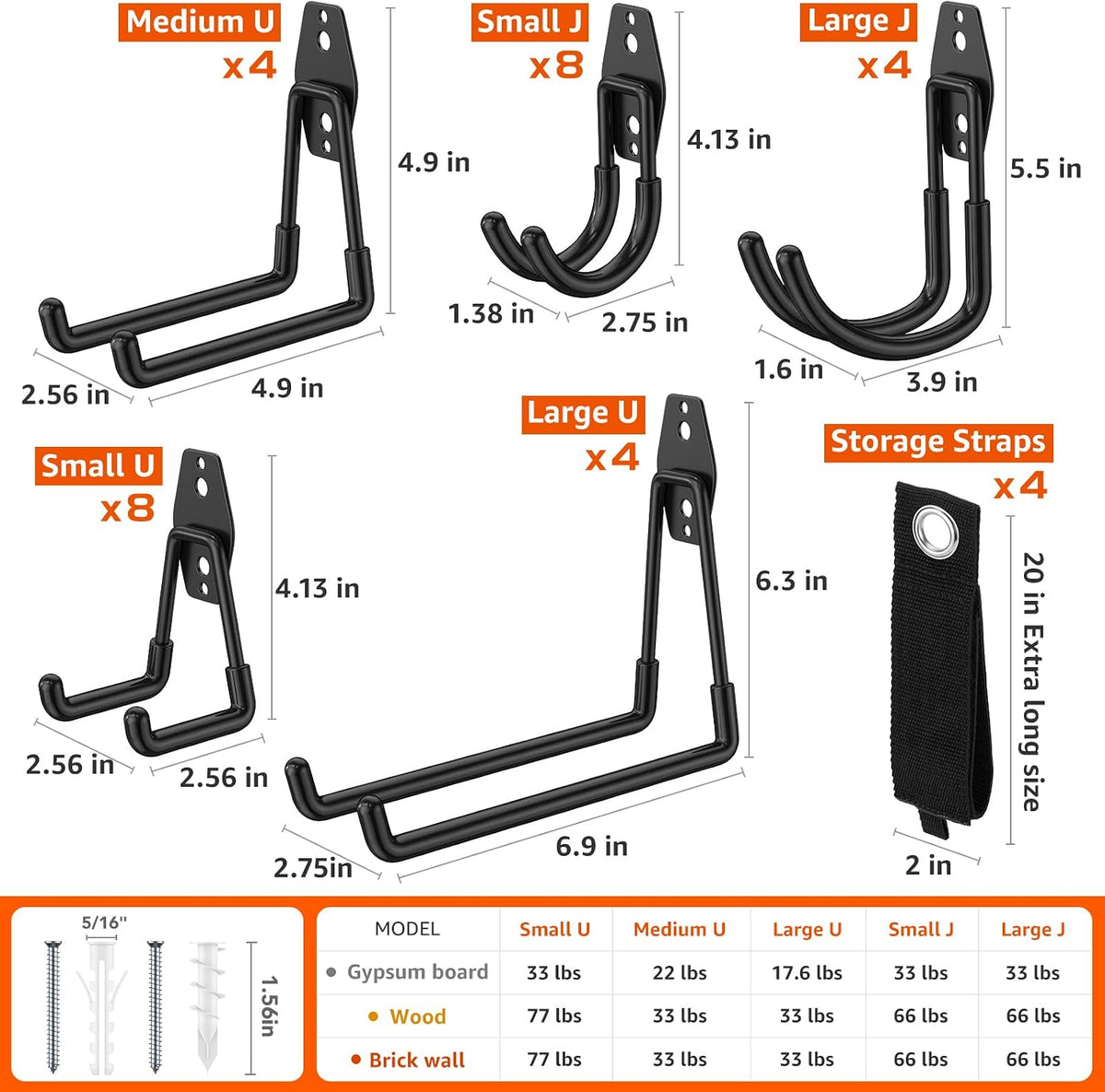 32-Pack Heavy Duty Wall Mount Garage Hooks
