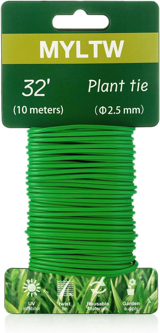 32FT Soft Plant Ties,Green Twist Garden Ties,Flexible Twist Ties for Climbing Plants House and Garden Plants Office Home Organizing(Diameter 2.5mm)
