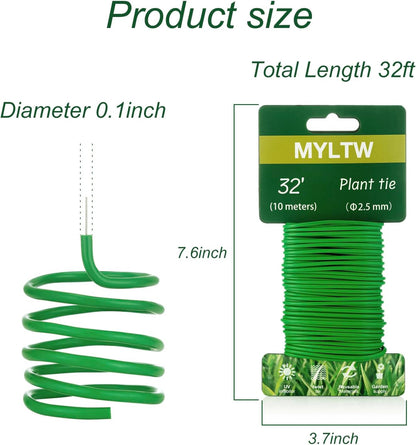 32FT Soft Plant Ties,Green Twist Garden Ties,Flexible Twist Ties for Climbing Plants House and Garden Plants Office Home Organizing(Diameter 2.5mm)